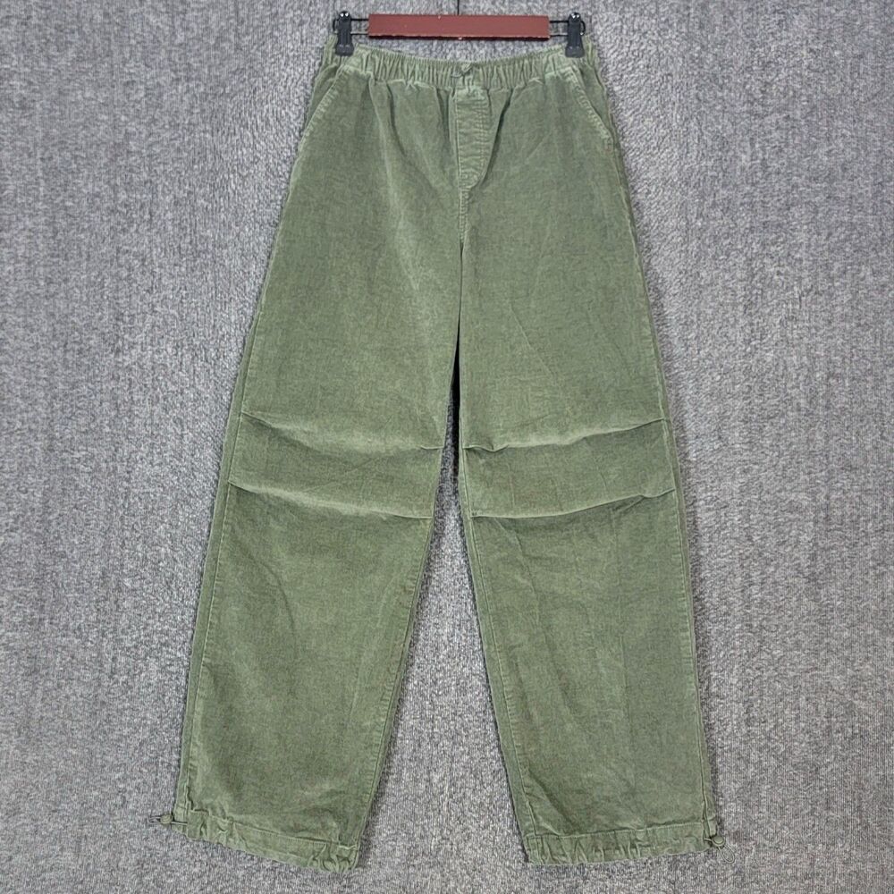 Aeropostale Parachute Pants Womens XS Green Corduroy Wide Leg Drawstring Hem
